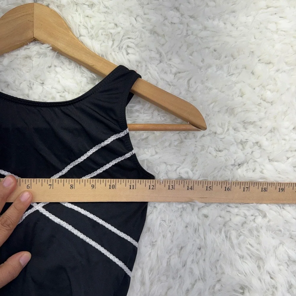 GK Elite Shawn Johnson Leotard Girls Black Silver Glitter Trim Gymnastics No Siz